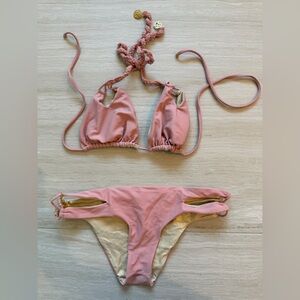 Luli Fama Pink and Gold Bikini Set